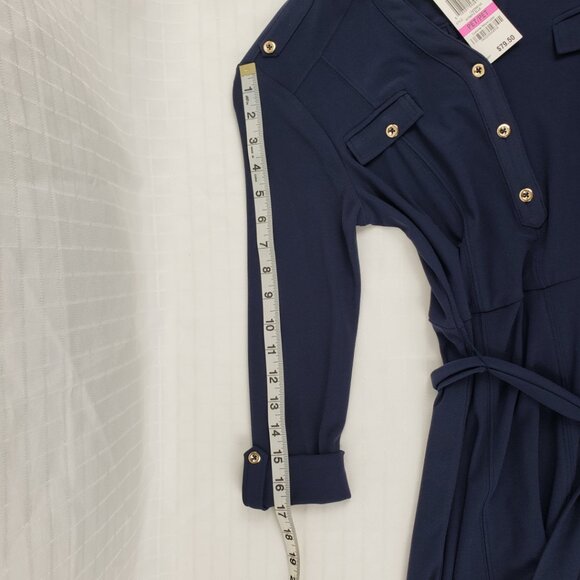 Charter Club Dress P/P Navy Blue Stretch Papillon Women Petite Belted Petite - Picture 14 of 16